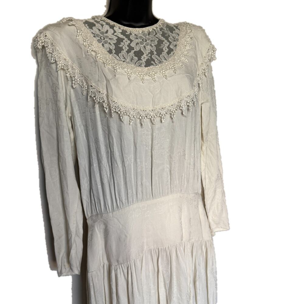 VTG McClintock Womens Dress 12 Lace Drop Waist Wedding Victorian Maxi Edwardian - Picture 3 of 10